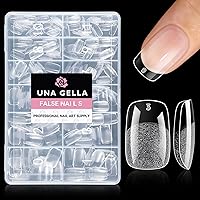 Vista 24 de UNA GELLA 216 puntas de uñas de almendra medianas, uñas postizas de gel preformadas para cobertura completa, uñas postizas francesas acrílicas