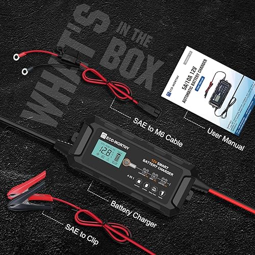 Miniatura 6 de ECO-WORTHY 10-Amp 12V Smart Fully Automatic Battery Charger Maintainer Trickle Charger for Lead Acid LiFePO4 Battery Car Motorcycle Marine