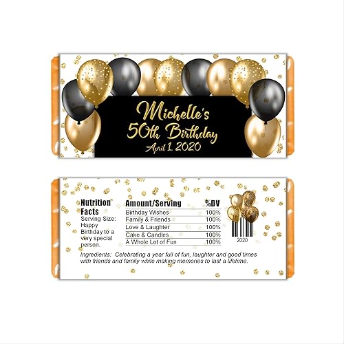 Paquete de 20 envolturas de barra de caramelo personalizadas, diseño de globo, recuerdos modernos de fiesta de cumpleaños, etiquetas de barra de
