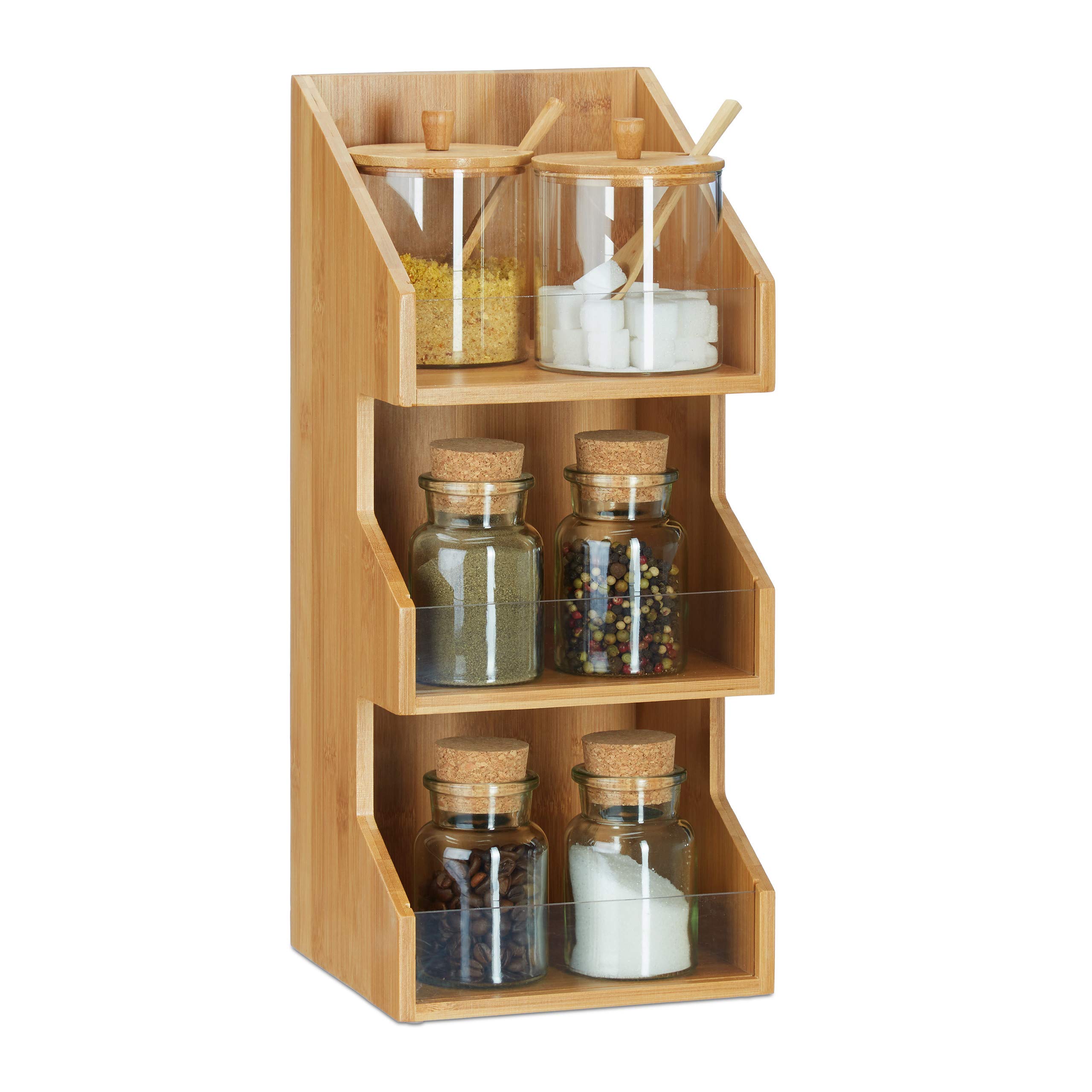 Relaxdays Organiseur en bambou 3 casiers compartiments bureau cuisine épices étagère boîte HxlxP: 41 x 18 x 17cm, nature