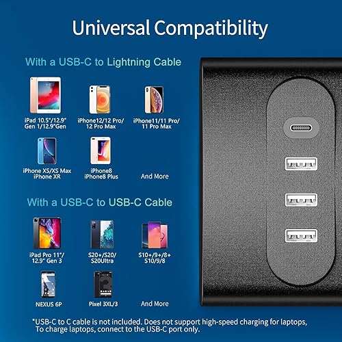 Miniatura 5 de Protector de sobretensiones con 10 salidas de CA y 4 puertos USB, 1875 W15 A, 2100 julios, cable de extensión de 6 pies de largo para el hogar,