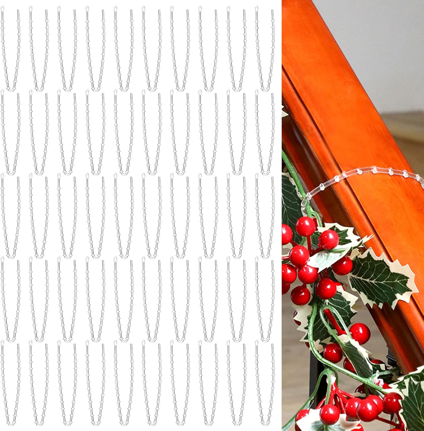 50pcs Christmas Garland Ties Clear Plastic Banister Garland Ties Decorative Reusable Soft Anti Scratch Garlands Hanger for Mantel Fences Home Xmas Holiday Craft Wrapping (12inch) 50 12inch