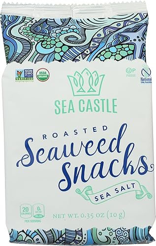 Sea Castle Bocadillo de algas tostadas orgánicas sazonadas con sal marina, sin OMG, 0.35 onzas (paquete de 12)
