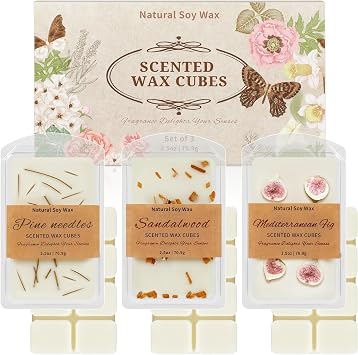 SCENTORINI Wax Melts, Premium Wax with Essential Oil, 2.5 oz X 3 Pack | Summer Scents, Scented Wax Cubes, Natural Dried Flower, Pine Needles, Sandalwood, Mediterranean Fig