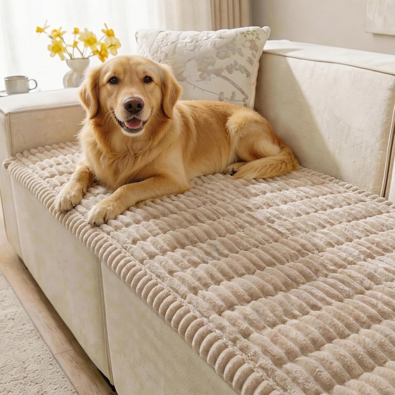 SureFit Couch Covers For Dogs,Washable Couch Protector for 2-Cushion Sofa,Non-Slip Soft Paw Print Grip, Skin-Friendly Furniture Cover for Pets,Thick and Cozy Slipcover for Sofa Cushions(28"x60" Taupe)