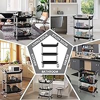 Vista 6 de Carrito rodante de 3 niveles, carrito de plástico con asa, carritos rodantes con ruedas, carrito utilitario con ruedas bloqueables, carrito