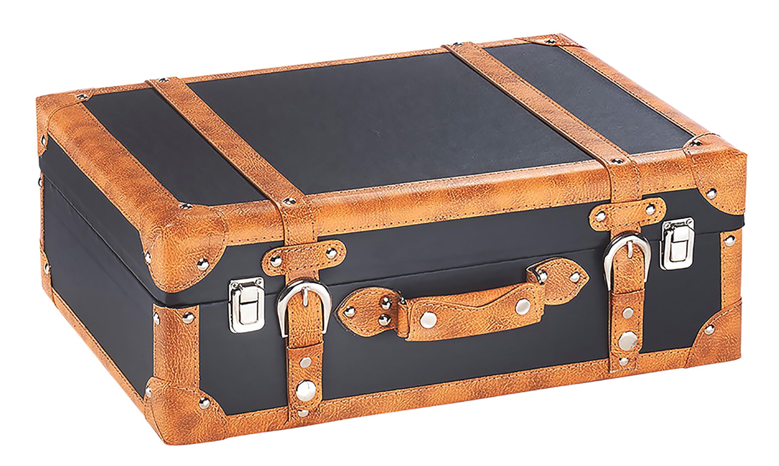 Kobolo Dekokoffer Koffer Vintage Retro - MDF mit Kunstlederüberzug - braun - Metallschließen