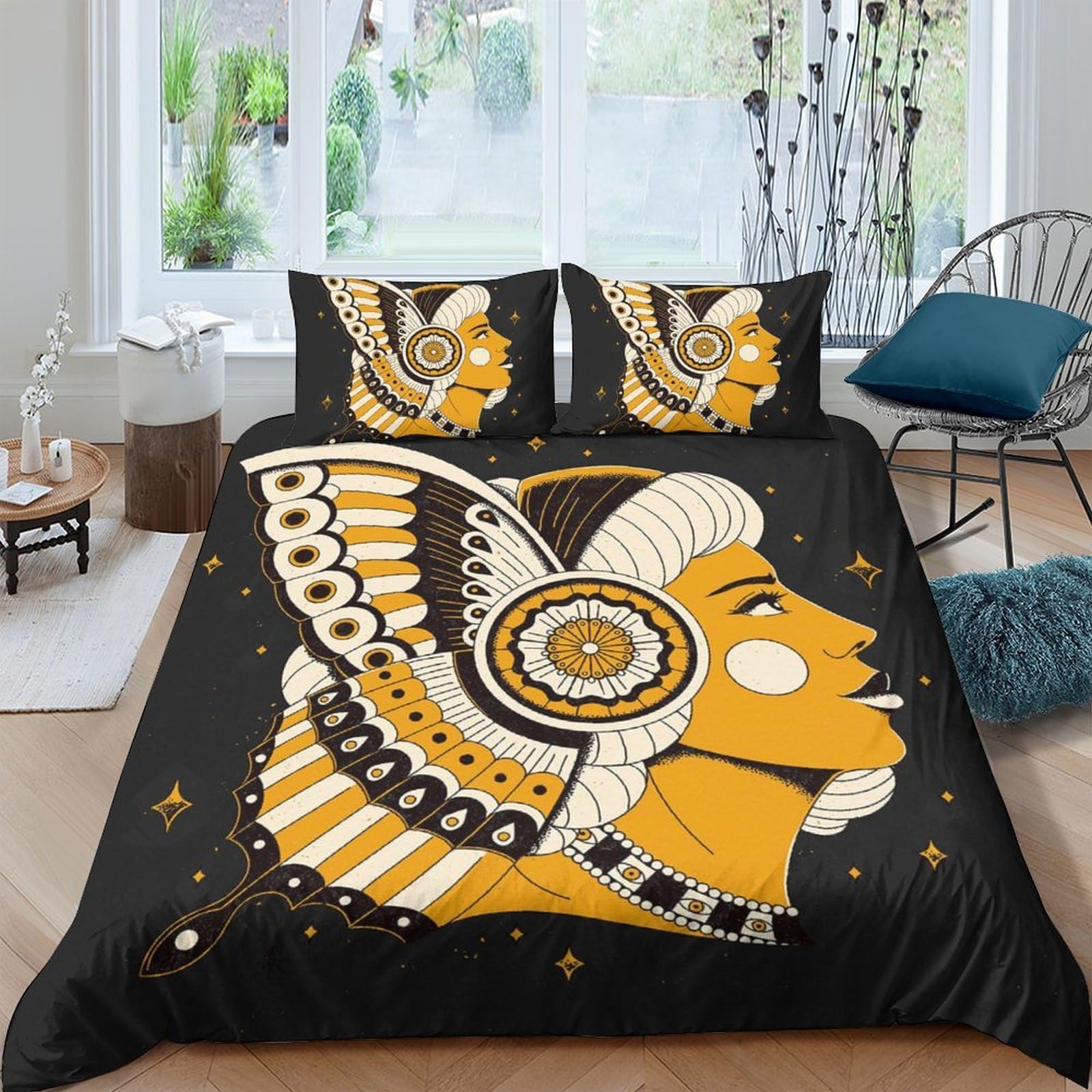 Ctjqhvkz Style-2 3D Printed African Queen Fitted Sheet Microfiber Ethnic Art Bed Cover Bold Pattern Bedroom Decor Single（135X200cm）