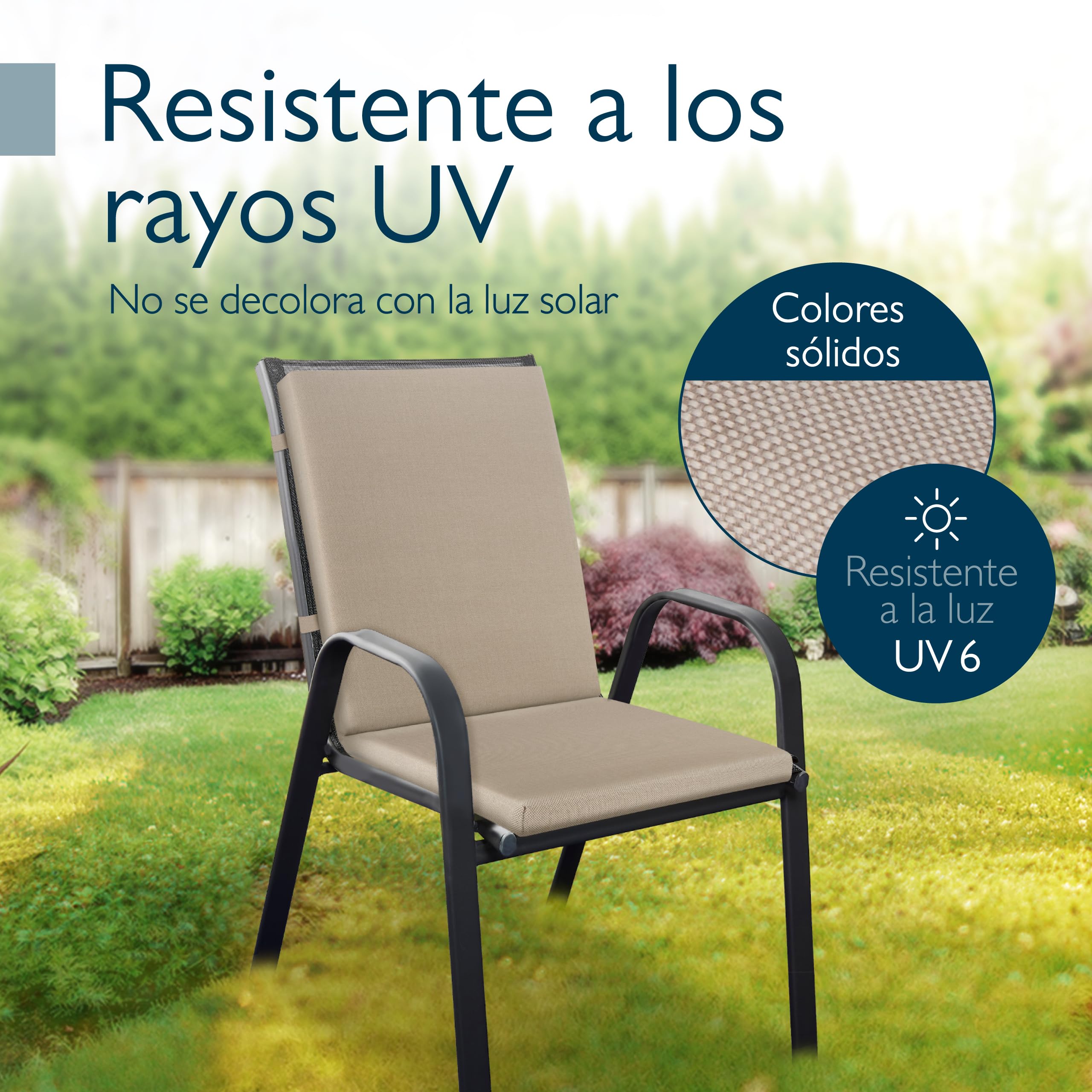 Beautissu Set de 6 Cojines Sillas Jardin con Respaldo Bajo Impermeable | 100x50cm beige 100% cómoda fácil cuidar exterior muebles acolchado secado rápido Premium Cojín Silla asiento terraza QD-NL