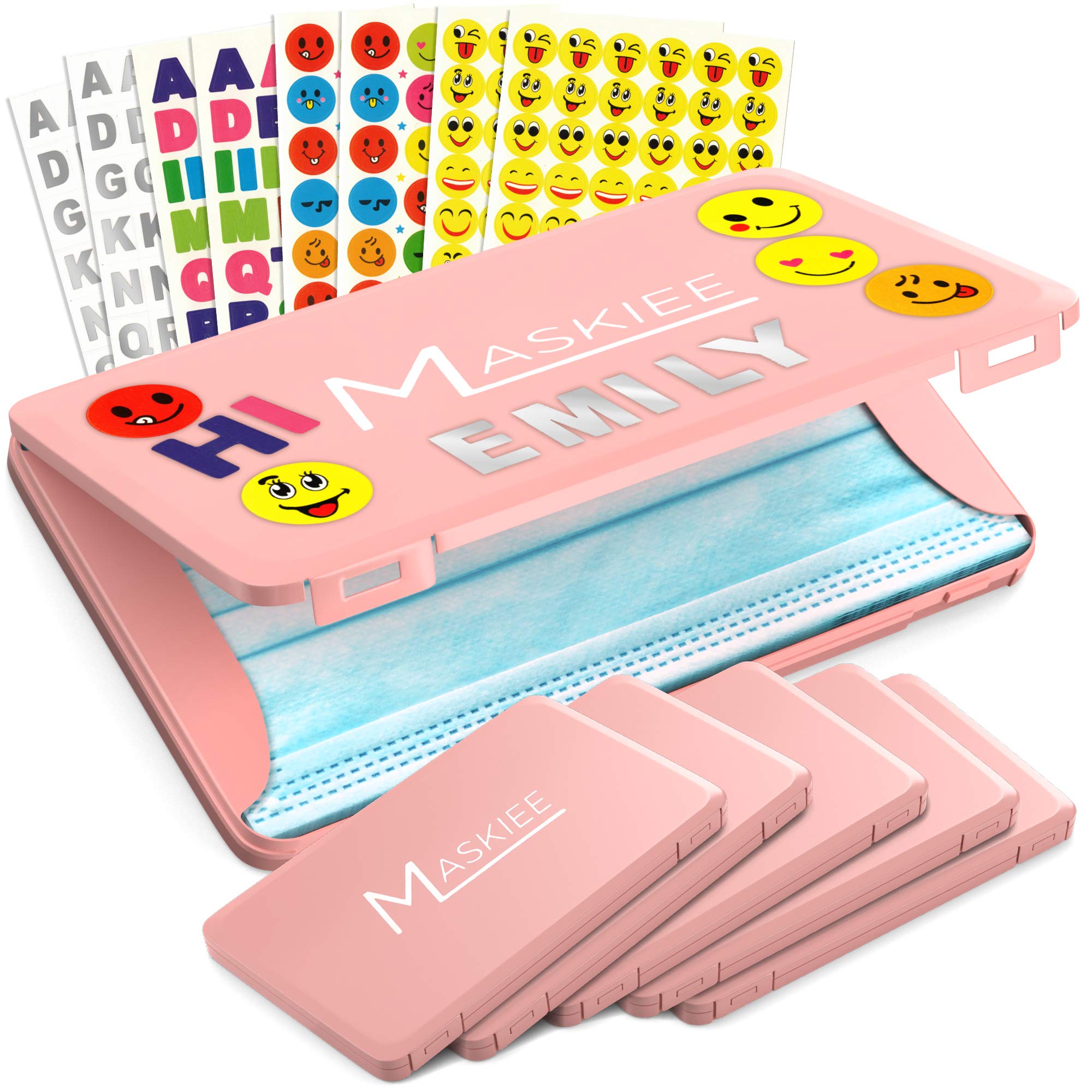 Personalize Your Face Mask Holder Case - Slim Plastic Storage Box for Disposable/Cloth Face Coverings - Keep Masks Clean Plus Fun Stickers for Customization - 6 PK Opti-Pak (Pink)