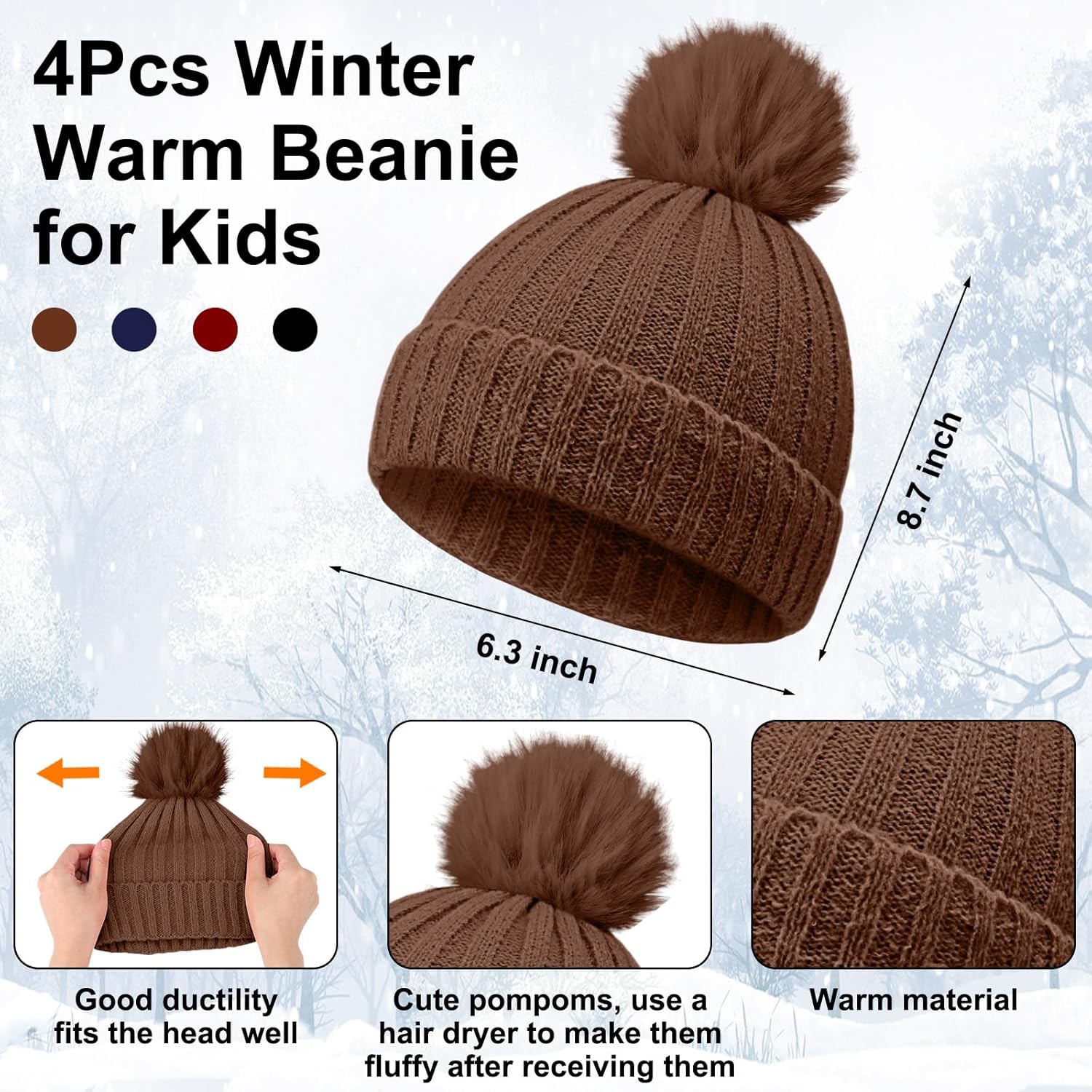 JaGely 12 Pcs Kids Winter Hat Gloves Scarf Set Warm Plaid Scarves Knit Pom Beanie Hat Gloves for Cold Weather Homeless (Dark Color)