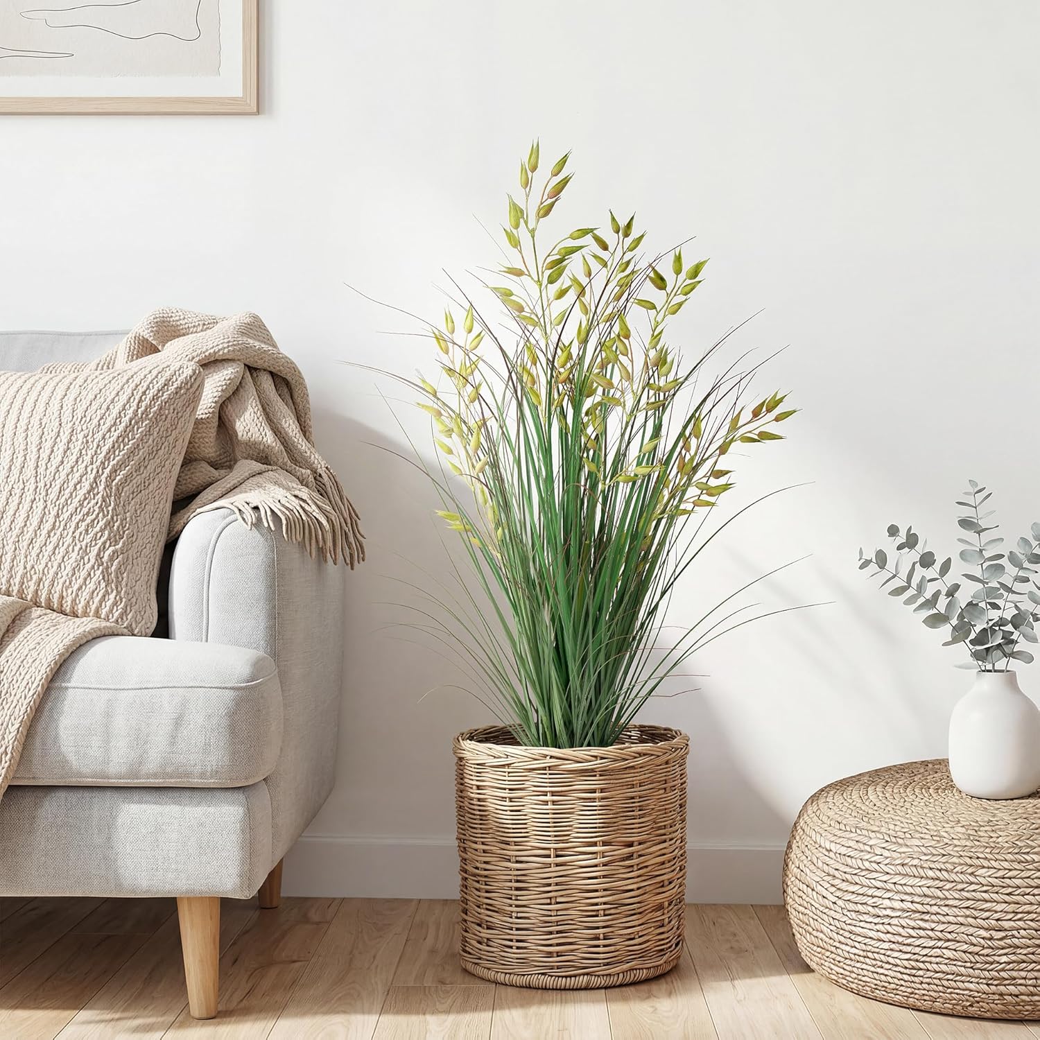 Ttranewsoo Silk Plants 2Pcs Tall Artificial Grass Plant Potted Artificial Greenery Floor Plants Faux Pampas Grass Tall in Pot Housewarming Gift House Garden Bathroom Lobby Outdoor Decoration (35In)