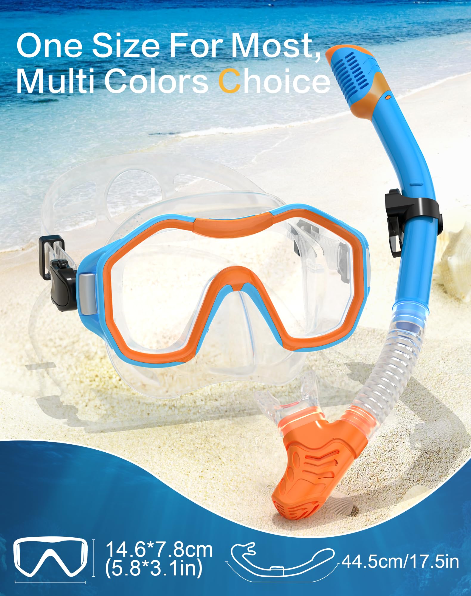 Schnorchelset Erwachsene, Dry Top Atmungsaktive Kostenlose Schnorchelmaske, 180° Panorama Anti-Fog Schnorchel Kit mit Netztasche für Schnorcheln, Tauchen, Schwimmen Reisen