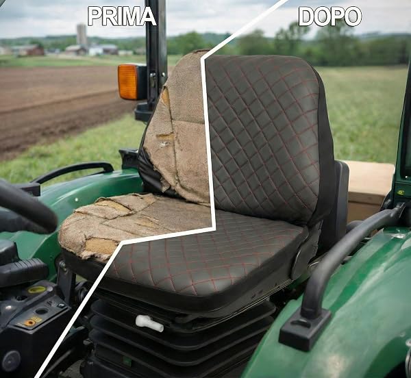 Auto Accessori Lupex - LS32 Coprisedile Trattore Universale - Seduta e Schienale in PU Trapuntata, Cuciture Rinforzate, Protezione e Comfort per Sedili Agricoli (Grigio Scuro con cuciture rosse) - 4