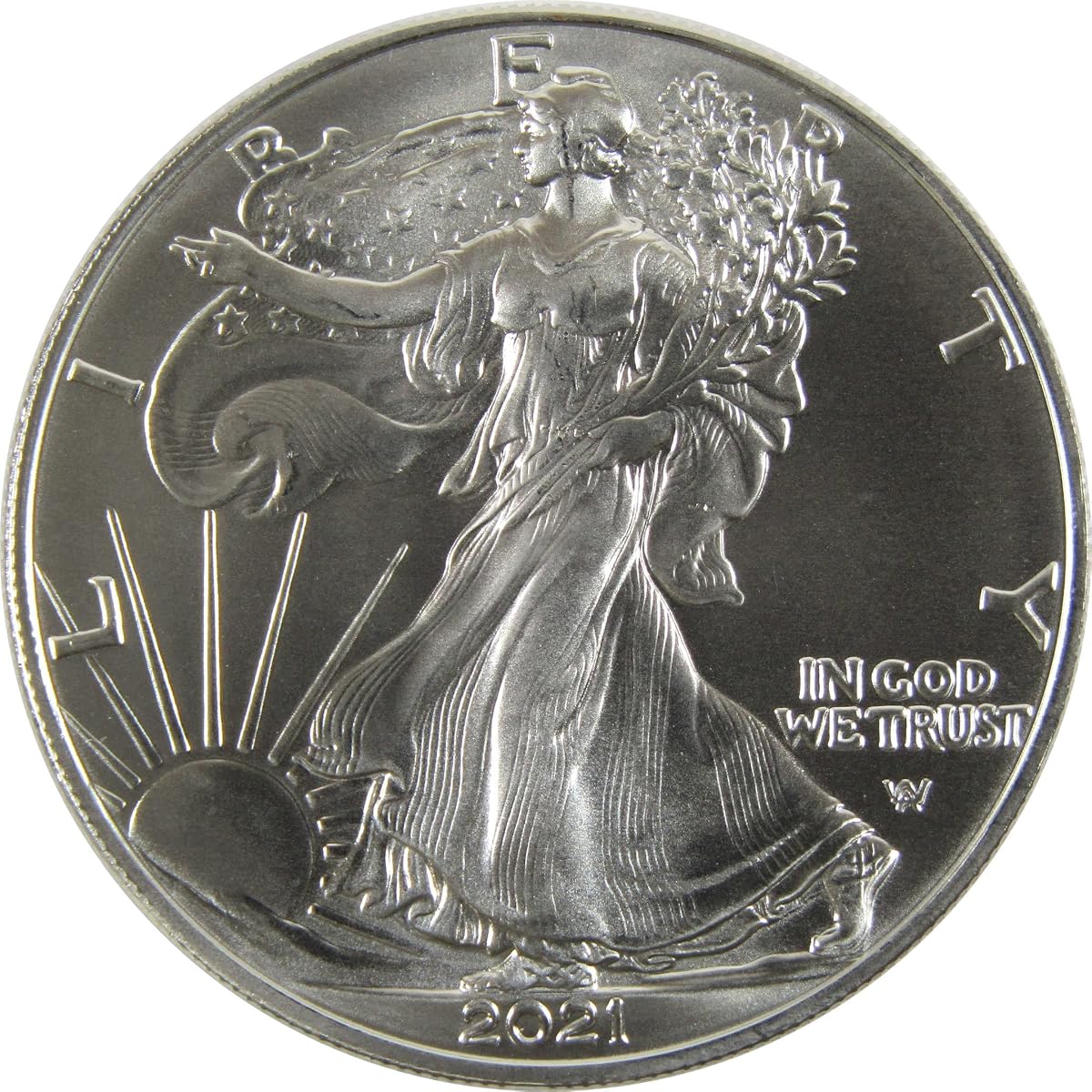 Moneda de 1 $ en lingotes sin circular tipo Águila de plata americana tipo 2 2021 | Moneda coleccionable: Dólar Águila Americano, 2021, Plata, Sin Circular