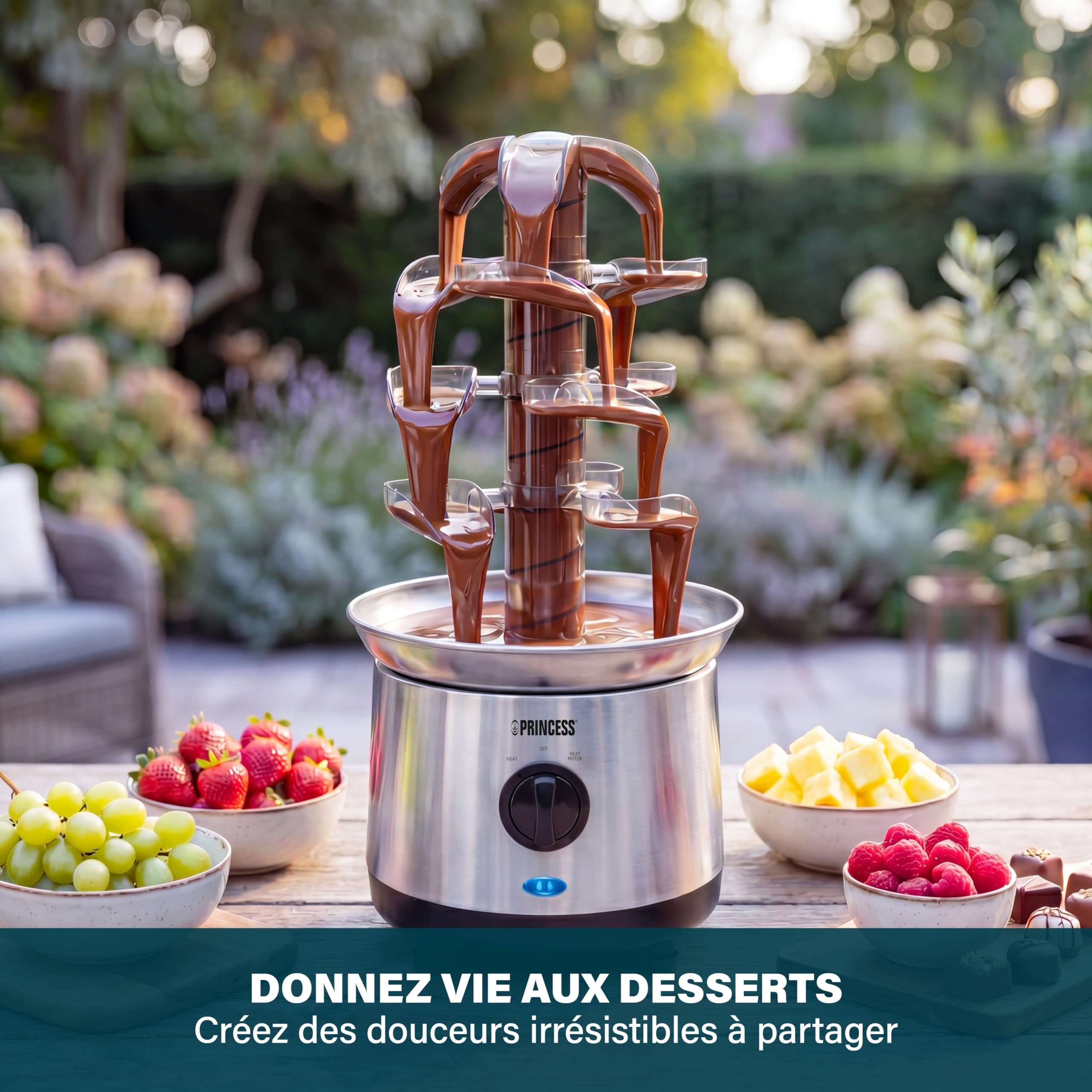 Princess Fontaine à Chocolat en Acier Inoxydable, 4 Niveaux, Fonction Maintien au Chaud, Pompe et Température Réglables, Pour Desserts et Fêtes, 01.293000.01.001