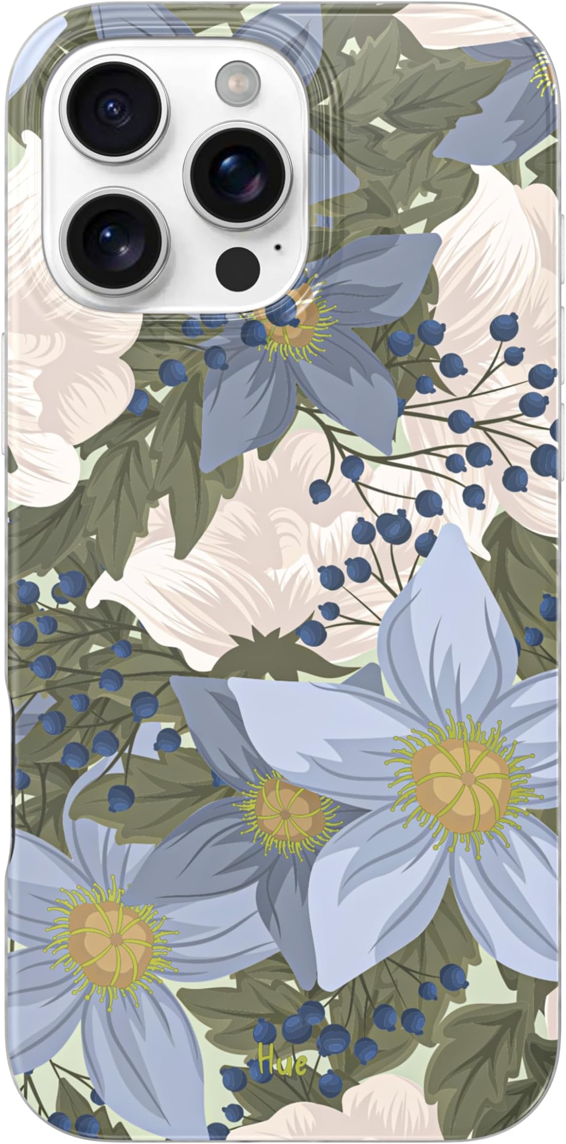 LONLI Hue - Magnetic Case for iPhone 16 Pro - [Compatible with Magsafe] - [360° Shock-Absorbent Bumper] - [Cute and Unique Phone Cover for Girls and Women] - Blue Flower