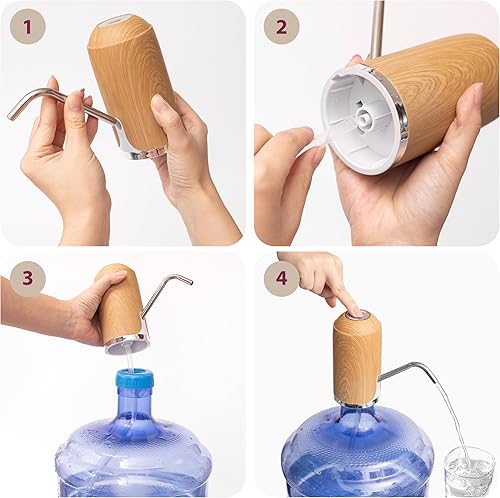 Vista 5 de Dispensador de agua eléctrico recargable para botellas de 2, 3, 4, 5 galones, diseño de madera elegante, dispensador de agua portátil automático