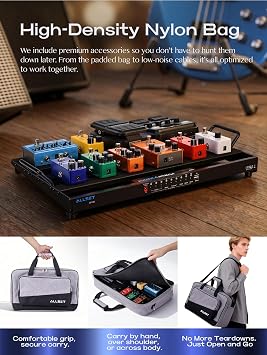 ALLSET AP-80 Guitar Effects Pedal Board with Built-in High Current Power Supply | Noise Reduction | Durable Aluminum Case | Patch Cables& Portable Gig Bag|For Electric Guitar & Bass