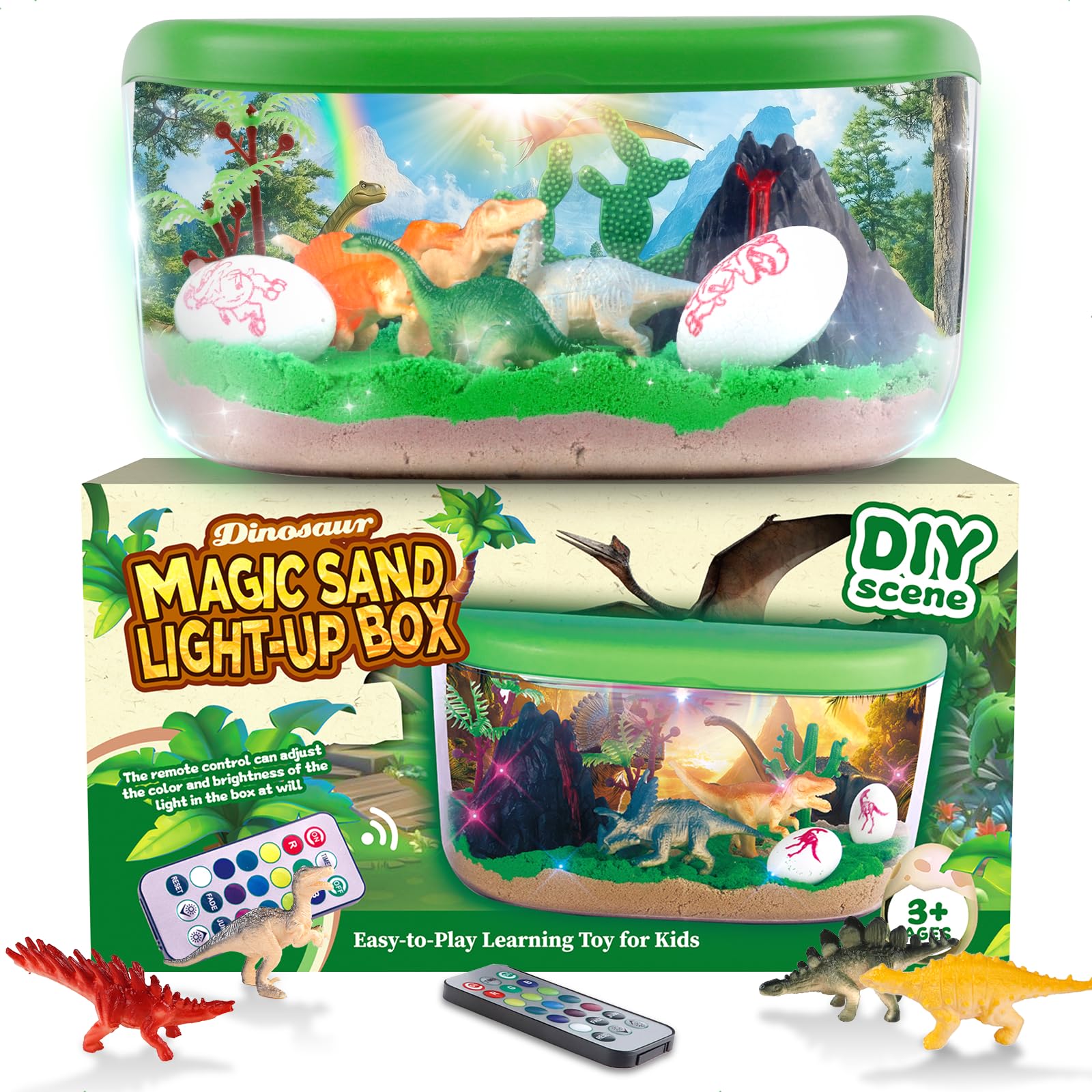 Dinosaur Terrarium Kit for Boys - DIY Light Up Terrarium Kit for Kids with Remote - Dinosaur Toys Crafts for Kids 3-5 5-7 - Fun Birthday Christmas Gifts for Ages 4 5 6 7 8 9 10+ Year Old Boys Girls