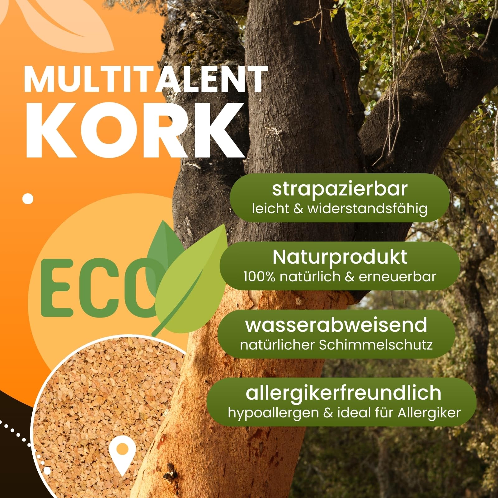 Trittschalldämmung 15x1m 2mm stark I natürliche Dämmunterlage I Rollenkork für Parkett & Laminat I Trittschallreduktion aus nachwachsendem Korkmaterial I Umweltfreundliche Trittschalldämmung