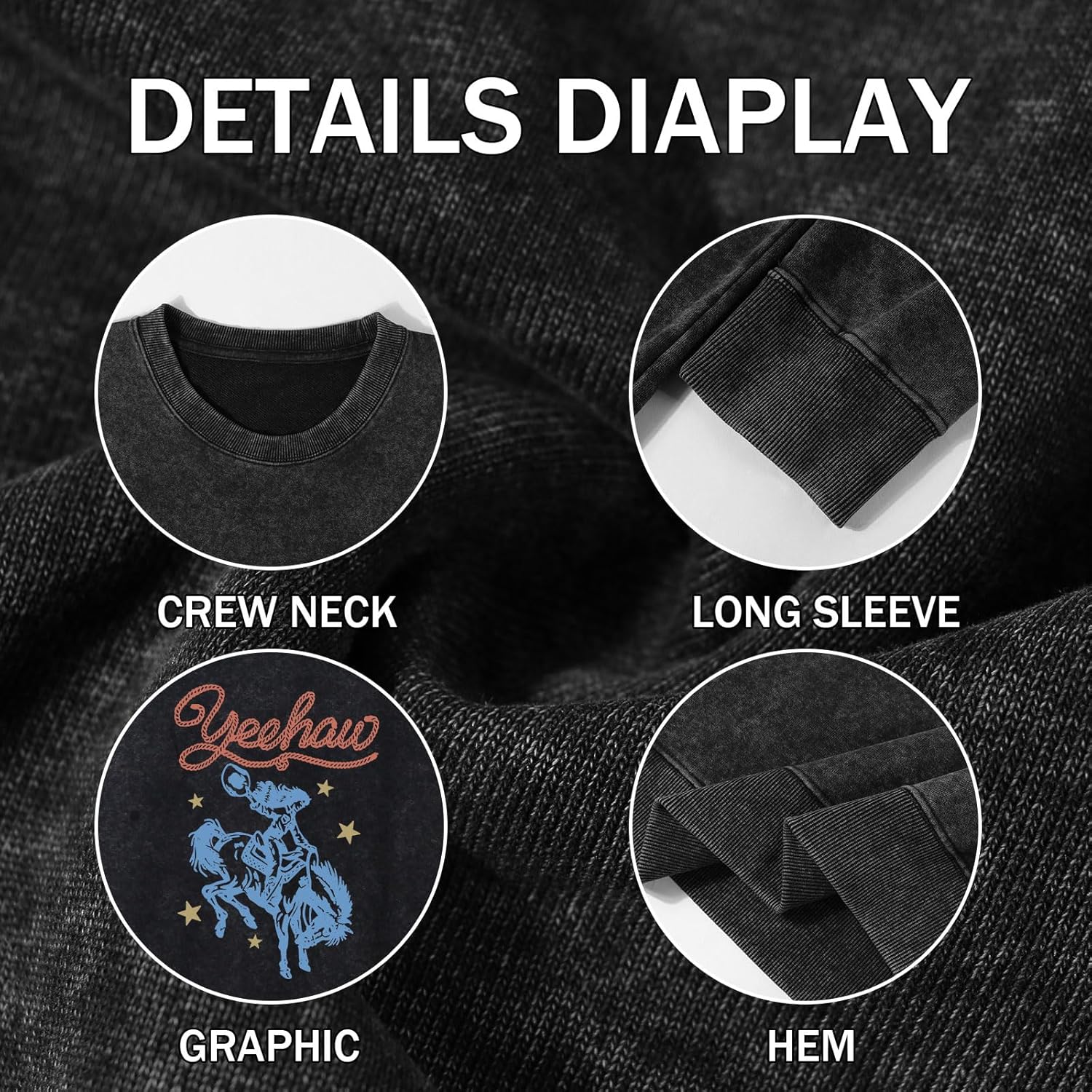 Western Sweatshirts for Women Vintage Cowgirl Sweatshirt Acid Wash Cowboys Crewneck Horse Graphic Country Pullover - Image 7