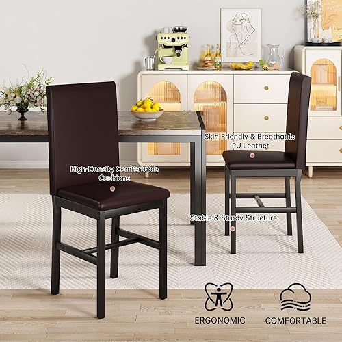 Miniatura 7 de Recaceik Juego de mesa de comedor para 4 mesas y sillas de cocina, mesa de comedor de mármol sintético con 4 juegos de cuero sintético para comedor,