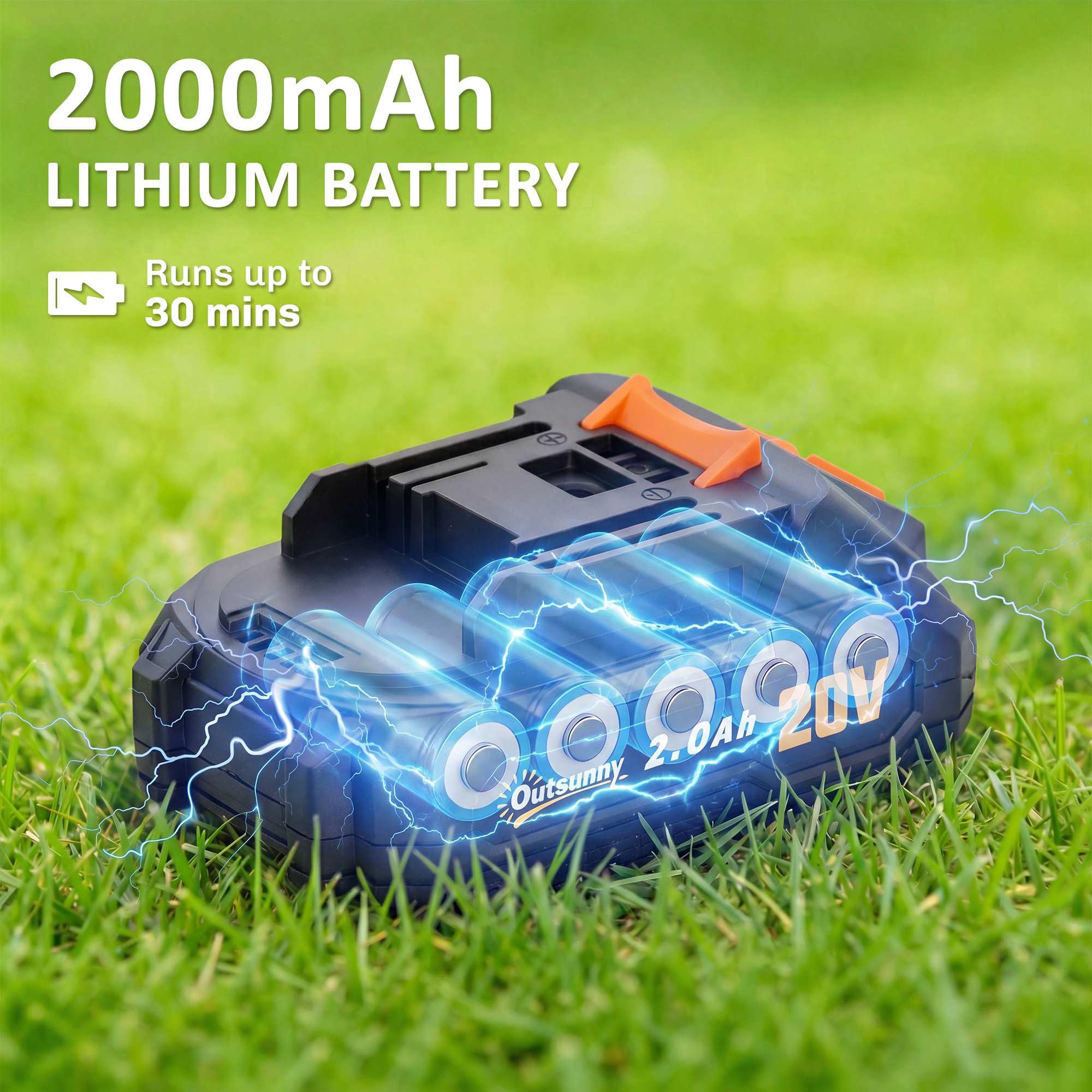 Outsunny Cortasetos inalámbrico de 20 pulgadas, cortador de setos eléctrico de 18 V con hoja de doble acción de 51 cm, batería de 2000 mAh y cargador, mango antideslizante para ramas de jardín