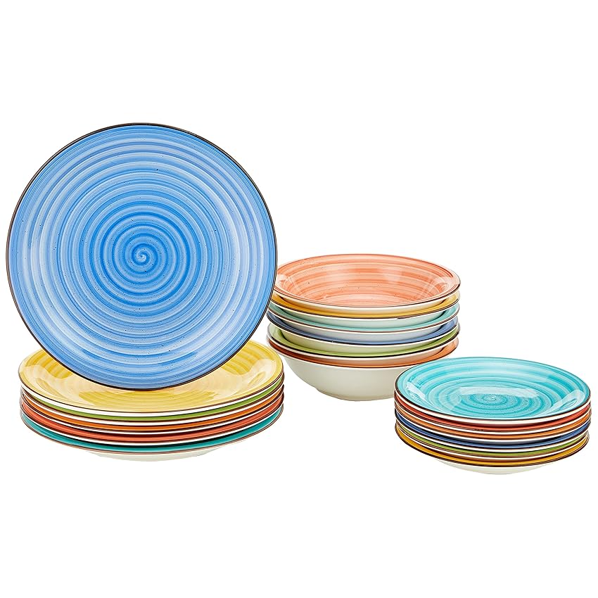 Tognana Art&Pepper, Servizio Piatti per 6 persone, 18 Pezzi, Stoneware decorato a mano, Multicolore