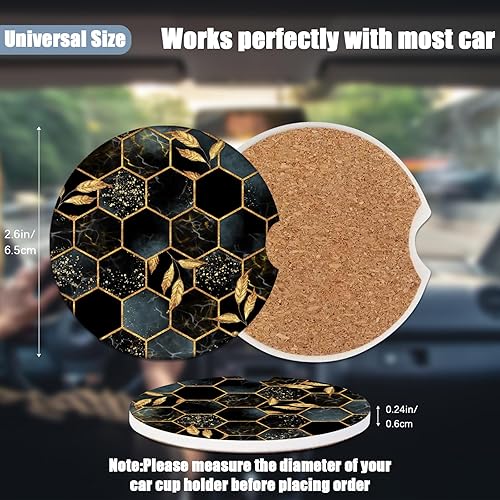 Miniatura 2 de Portavasos para automóvil, posavasos de cerámica absorbente con hojas de mármol negro, portavasos para bebidas, accesorios para automóviles para