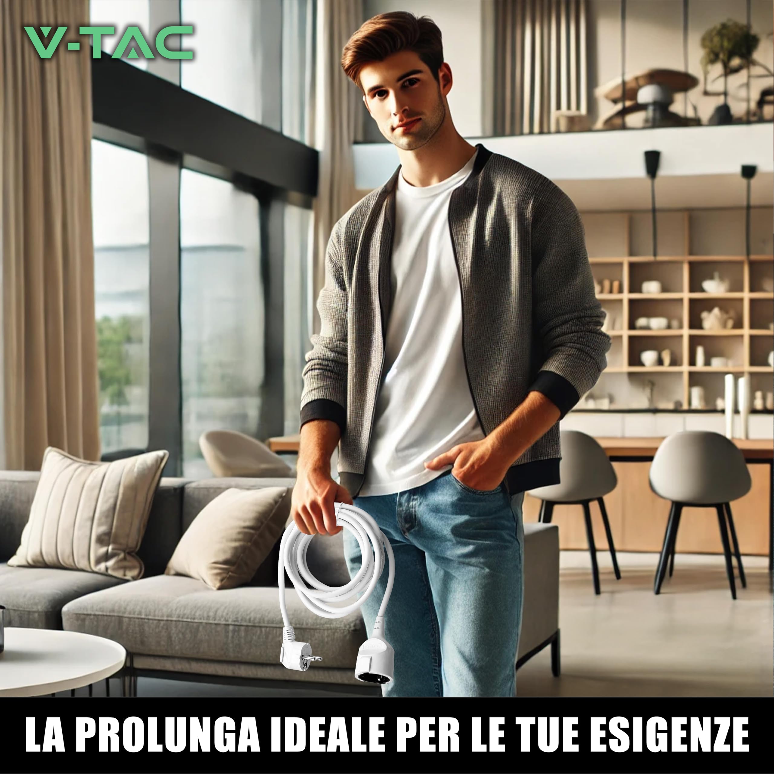 V-TAC Rallonge Électrique 5 MÈTRES - Prise Shuko - Prolongateur Électrique de Câble pour la Maison, Le Bureau, Le Magasin, Le Travail - Super résistante - Charge maximale 3680W