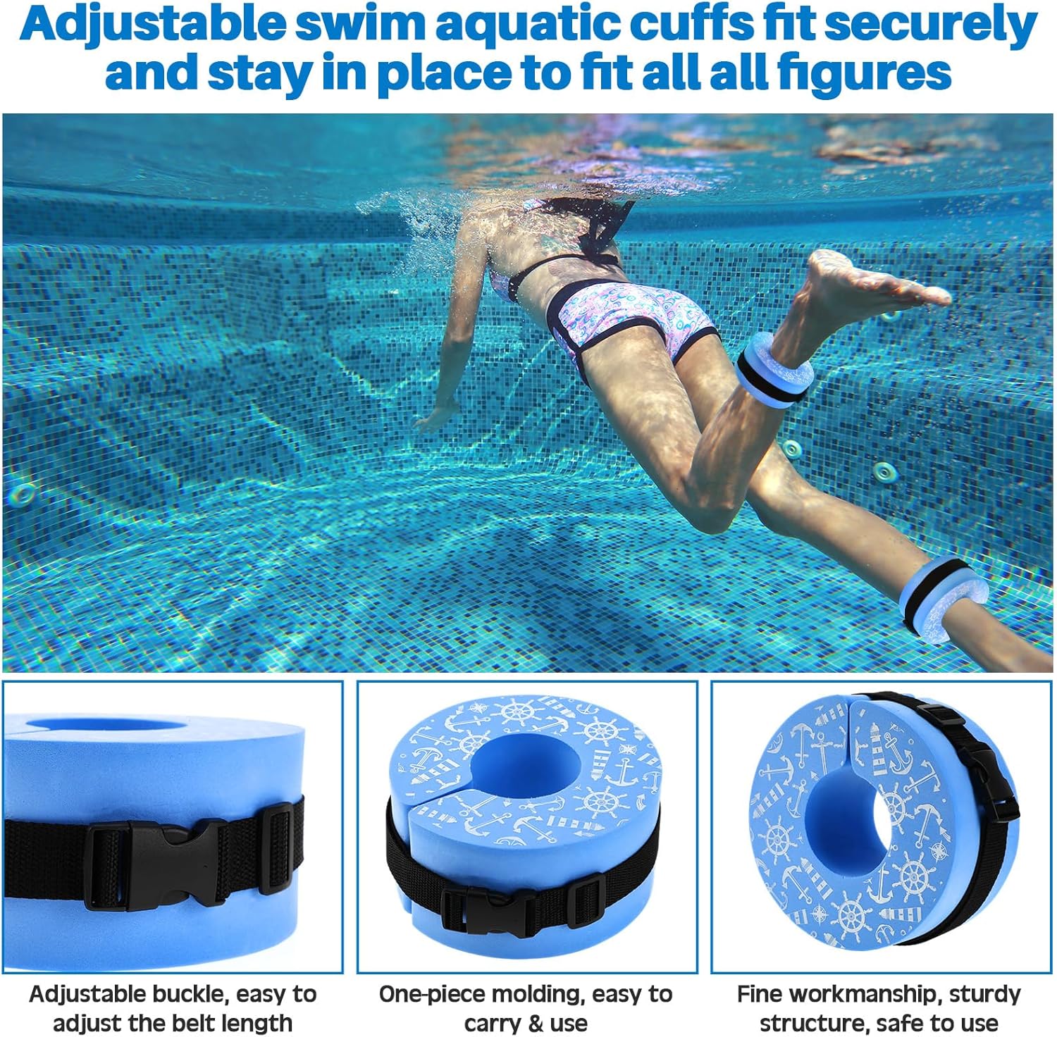 5 Pcs Pool Aquatic Exercise Set Including 2 Lightweight Water Dumbbells, 2 Ankle Swimming Weights, and Swim Belt Water Exercise Equipment for Aquatic Aerobics