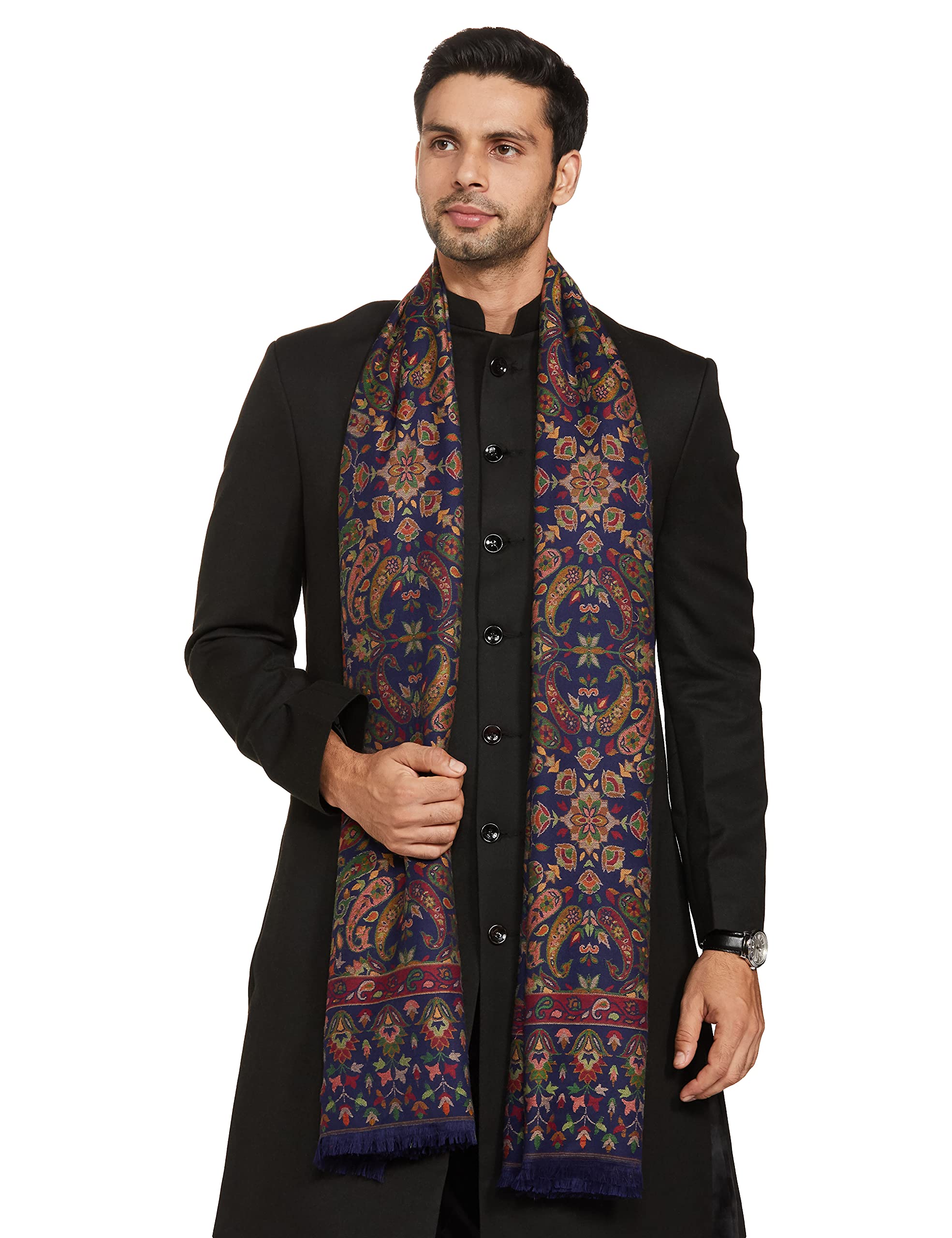 pashtush Mens Kaani Stole, Faux Pashmina, Soft and Warm, Deep Blue-picture-31