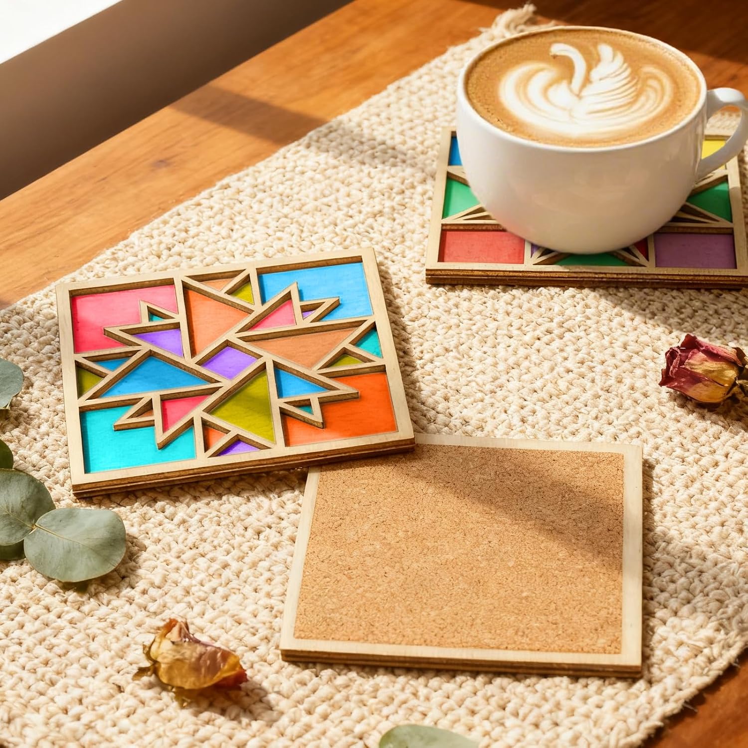CollectHall Wooden Coasters Painting Kit with Wood Stand, Color Your Own Coaster Arts and Crafts DIY Kit for Adults, Teens & Seniors - Ideal Gift for Beginners, Women & the Elderly (Barn Quilt)