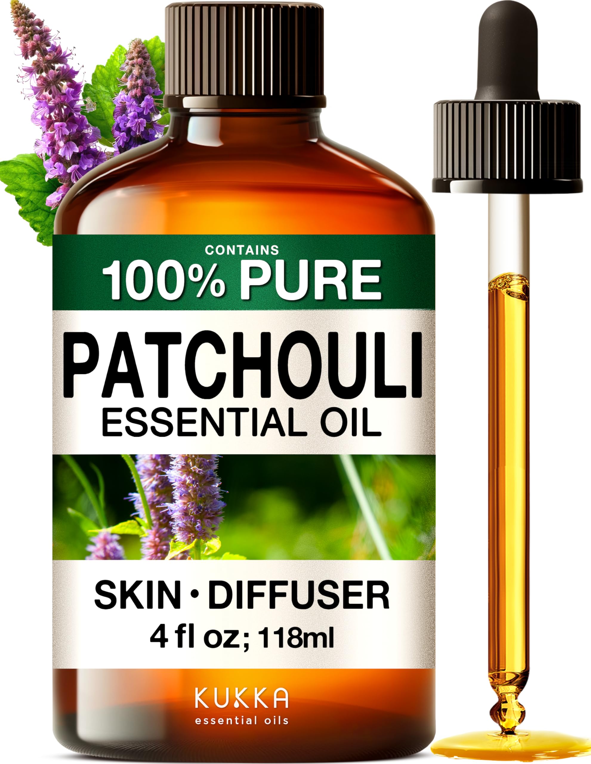 KUKKA Patchouli Essential Oils - 118ml - for Hair, Skin, Diffuser, Aromatherapy & DIY Soap Making Scent
