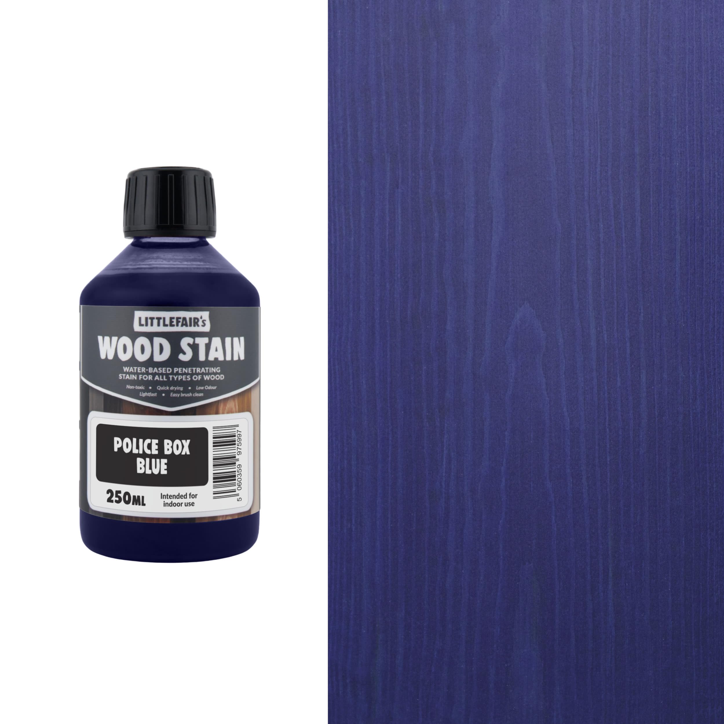 Littlefair's Wood Stain Water-Based - (Police Box Blue) – Non-Toxic, Eco-Friendly & Quick Drying - Easy-to-Apply, Concentrated Formula for All Wood Types – 250ml