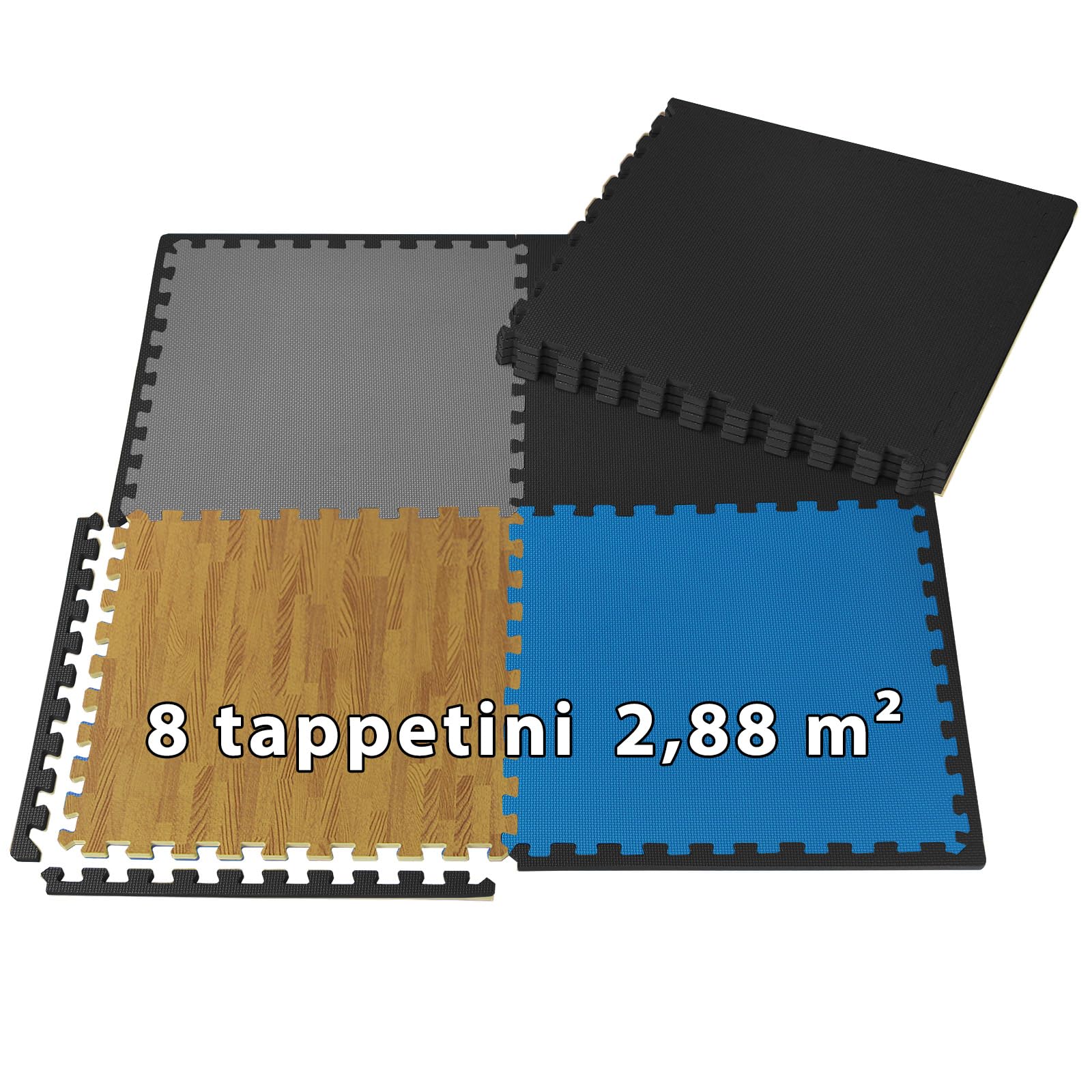 ALPIDEX Tappetino Puzzle Palestra 2,88 m³ Set 8 Pezzi 60x60x1 cm Tappetini Salvapavimento Componibile Fitness Casa Gomma EVA Protettivi Antiscivolo Materassino Gommato Gym
