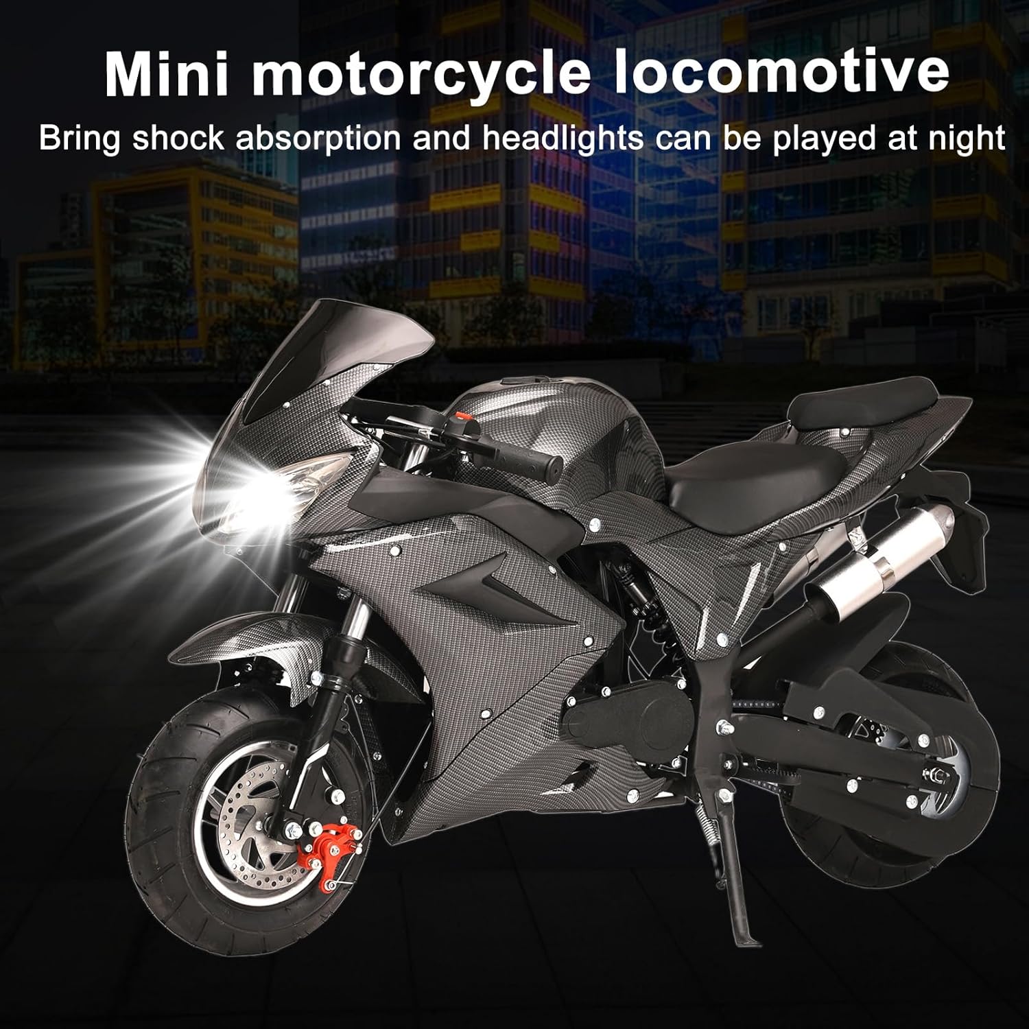 Dirt Bike Gas Power Motocros 49cc 4-Stroke Pocket Rocket Motorcycle, Mini Motorcycle, Gas Pocket Motorbike with Front Rear Disc Brakes, Racing Max Speed 25MPH, Dual Headlights Black