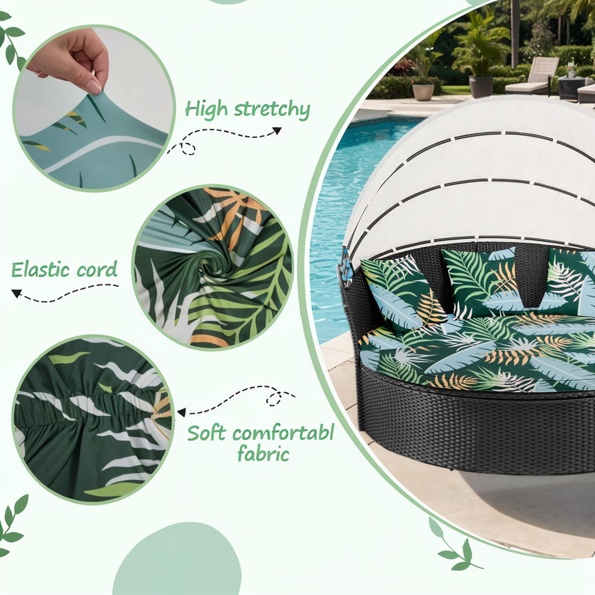 Fodera di ricambio per cuscino lettino da esterno 168 cm con fascia elastica Foresta Verde