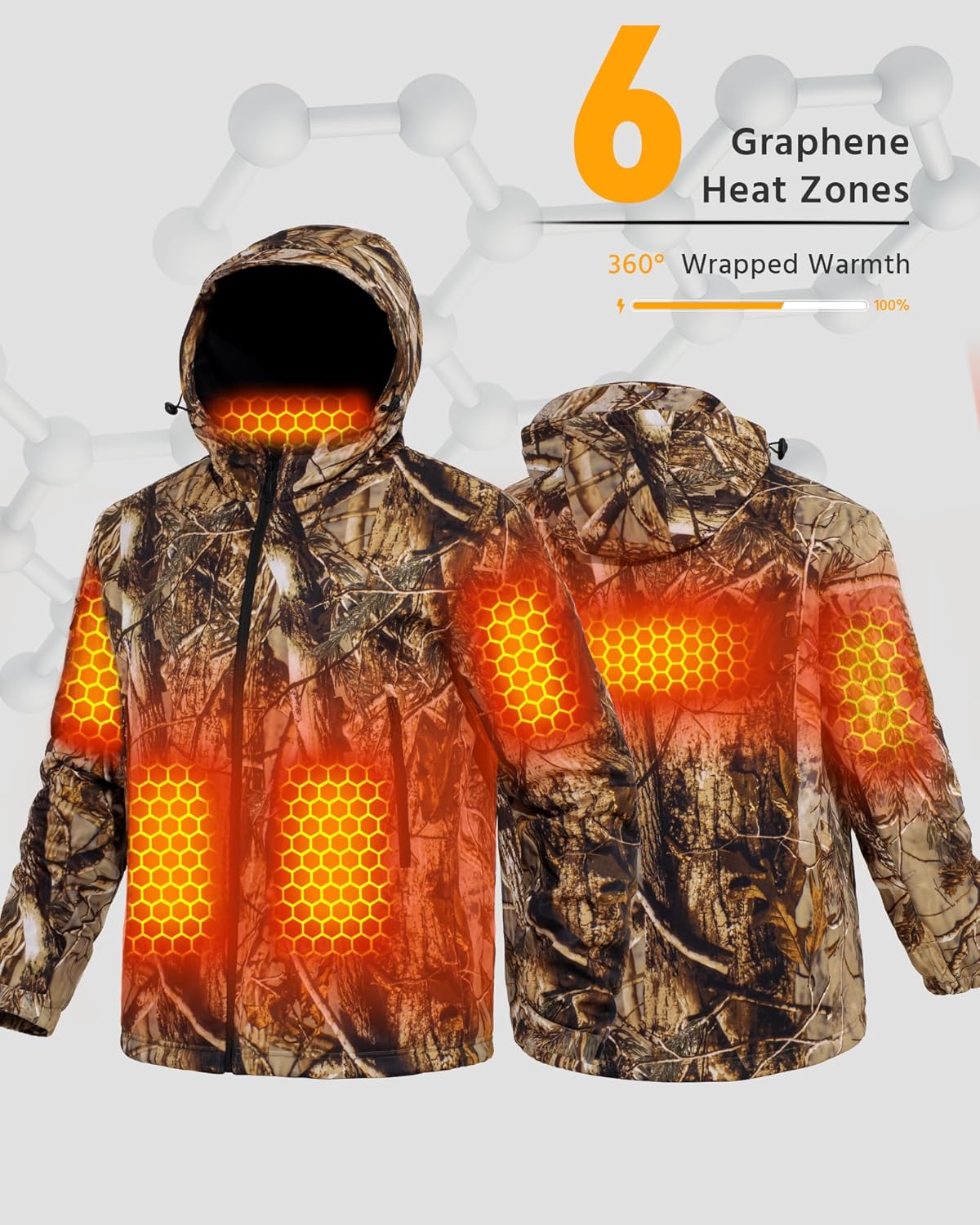 Wulcea Graphene Heated Soft Shell Jacket for Men 12V 18400mAh Large Capacity