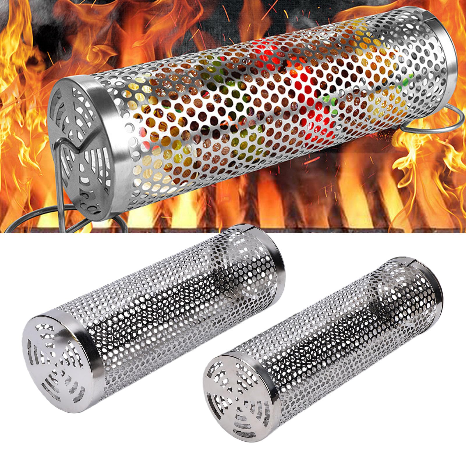 Generic Cestello per Griglia Rotante, Resistente, in Acciaio Inox, per Barbecue, per Campeggio in Famiglia, 2 Pezzi per Barbecue All'aperto