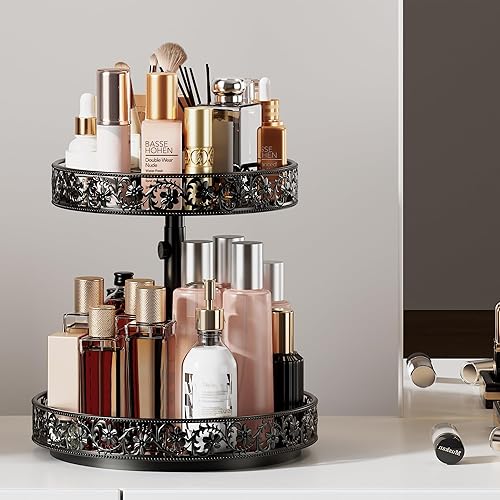 Miniatura 7 de Lazy Susan Organizador de 2 niveles de altura ajustable de metal para especias de 12 pulgadas, plato giratorio grande para encimera de cocina, mesa