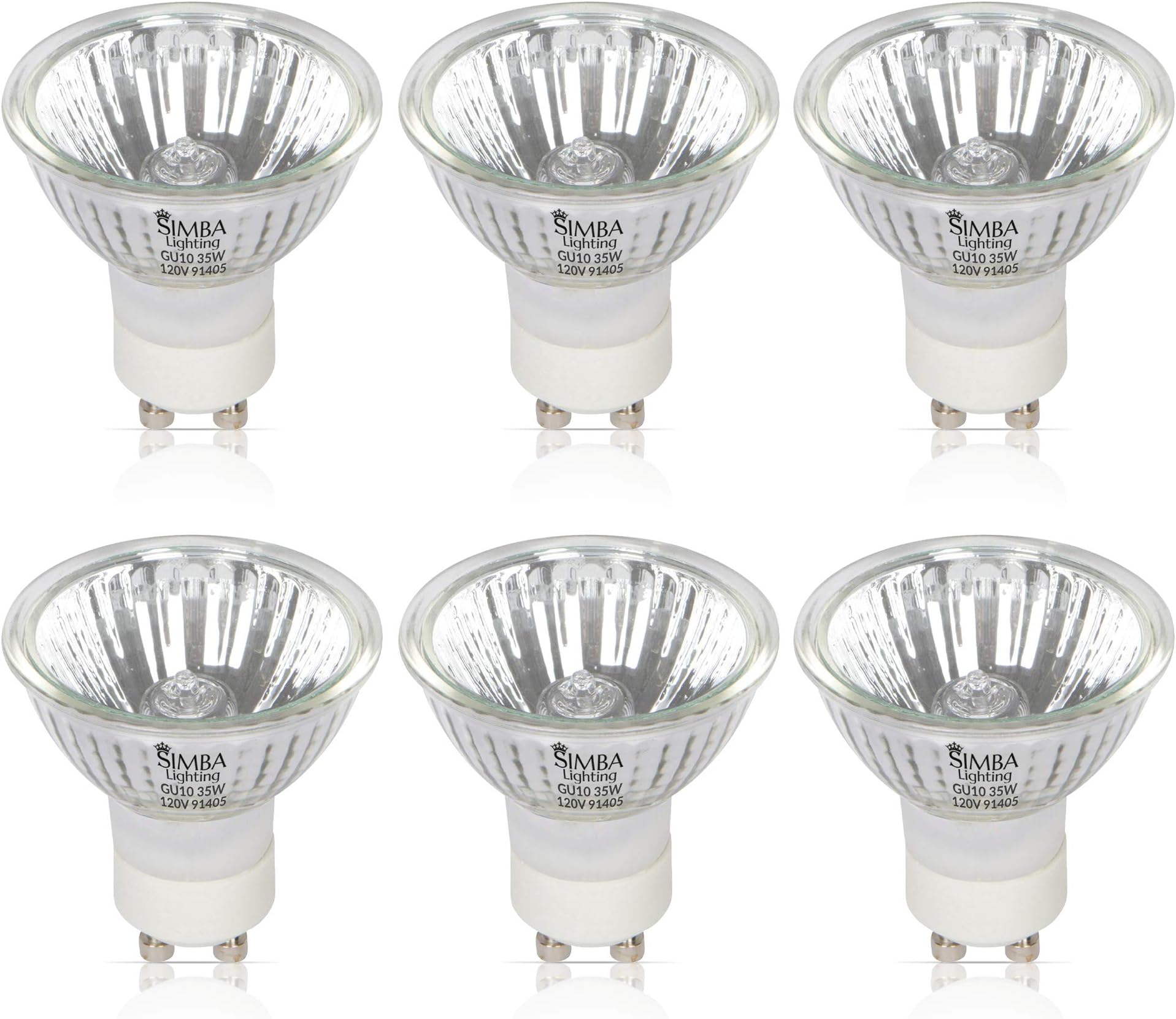 Simba Lighting Halogen GU10 35W Spotlight 120V MR16 with Glass Cover (6 Pack) Dimmable for NP5 Candle Warmer, Accent, Recessed, Track Lighting, Twist-N-Lock Base, Warm White 2700K