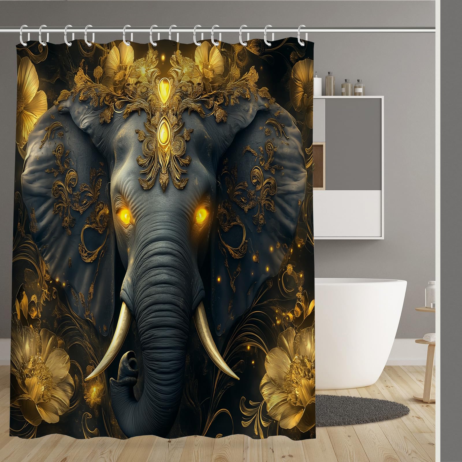 Rideau de douche imperméable et lesté fleur éléphant déco