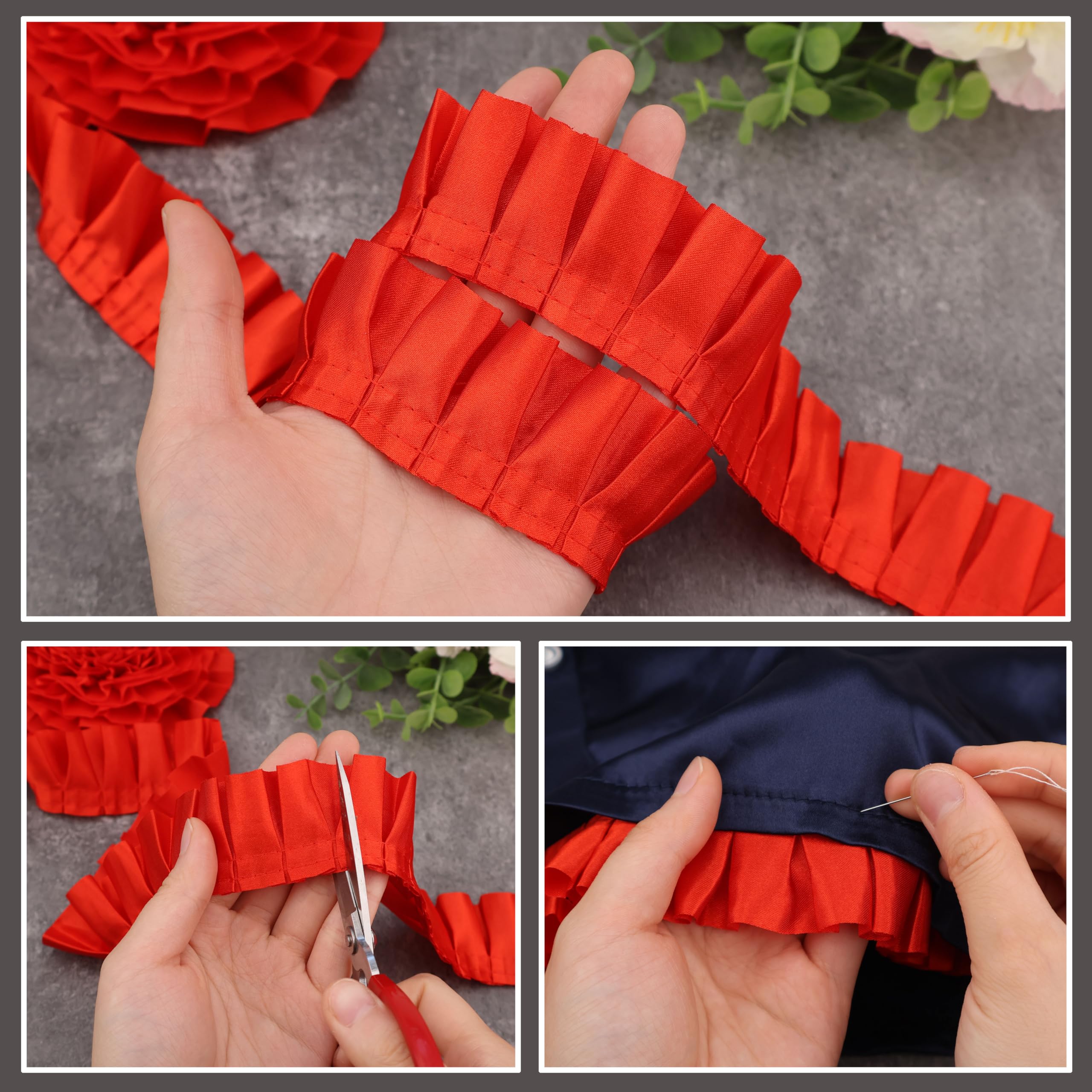 Amazon.com: Red Ruffle Pleated Lace Trim Satin Ribbon Gather
