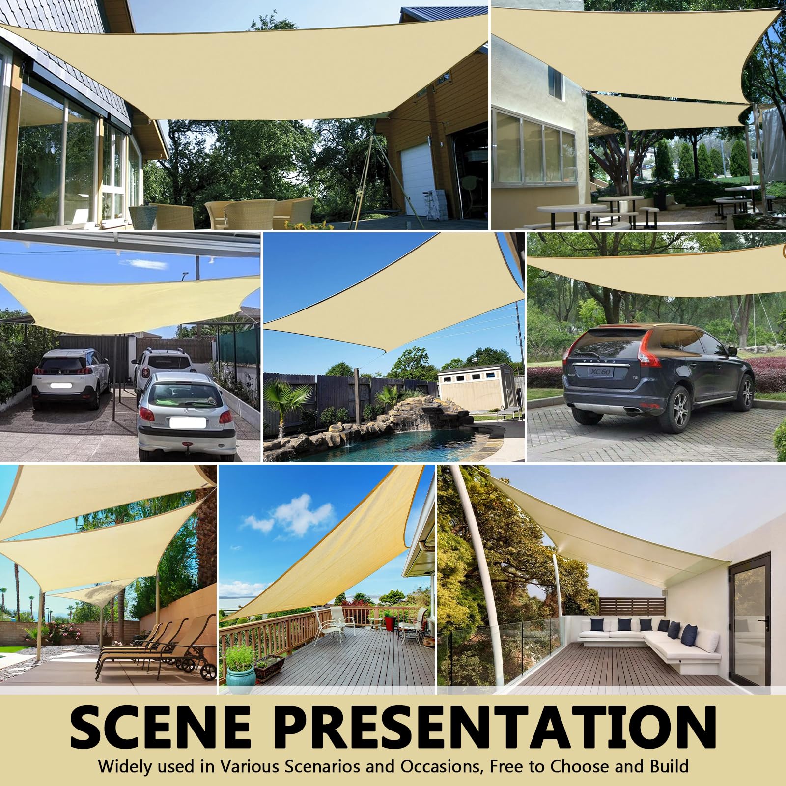 Toldo Vela 3×4m Toldos Exterior Terraza, Toldo Vela Rectangular,Impermeable, Vela Sombra,con Cuerda, para Exteriores, Pergola, Jardín,Terrazas - Beige