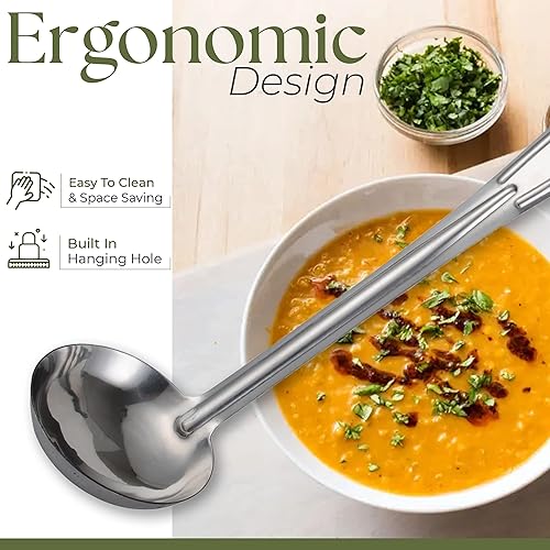 Miniatura 6 de Alpine Cuisine Cuchara de acero inoxidable de 13 pulgadas, resistente al óxido, formación integral, cuchara de espumador duradera con mango