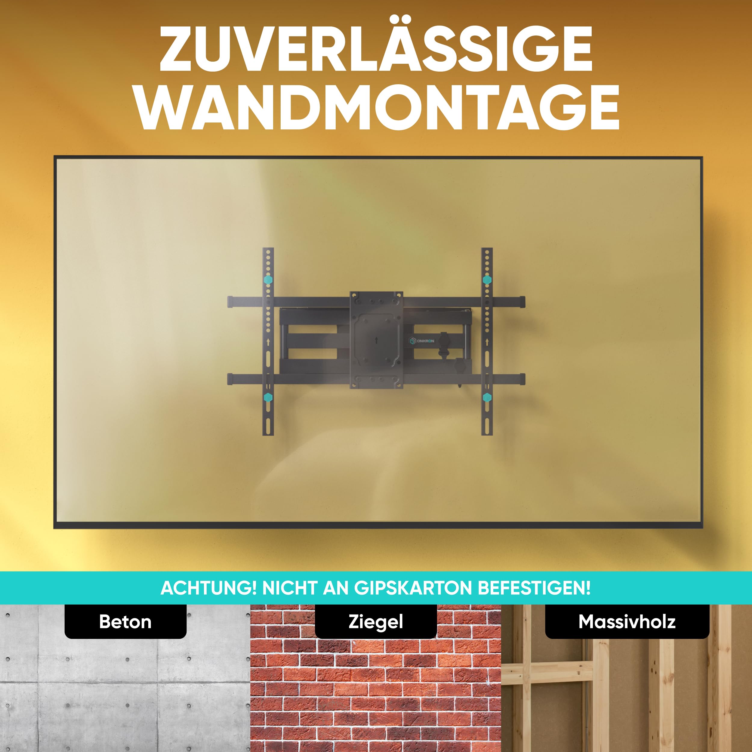 ONKRON TV Wandhalterung schwenkbar 40-75", bis 70 kg, VESA 600x400, M6L-B | Fernseher Halterung 5,5-43,4 cm ausziehbar, neigbar, Doppelarm, Kabelmanagement; für Wohnzimmer, Hotels & Konferenzräume
