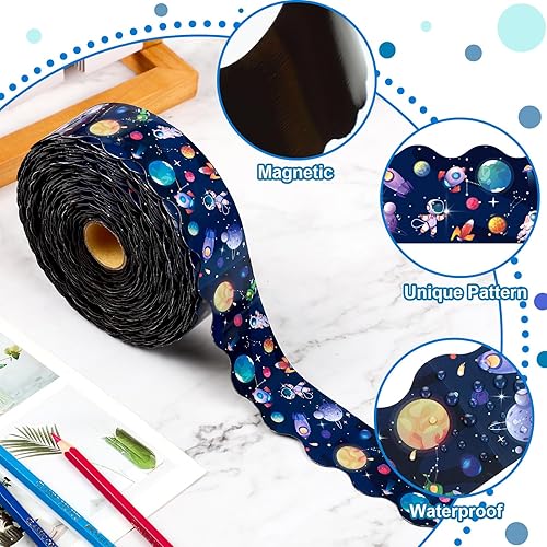 Miniatura 3 de Outus Tablero de anuncios magnético de 68.9 pies para espacio exterior, borde para espacio exterior para aula, rollo de tiras magnéticas, pizarra de