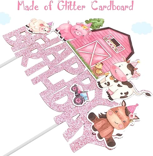 Miniatura 5 de Decoración rosa para tartas de animales de granja, animales de granja, decoración de fiesta de cumpleaños, decoración de pastel de cumpleaños de